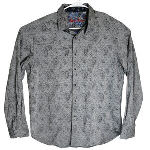 Robert Graham Men's Paisley Classic Fit Long Sleeve Button Up Shirt Gray Size XL